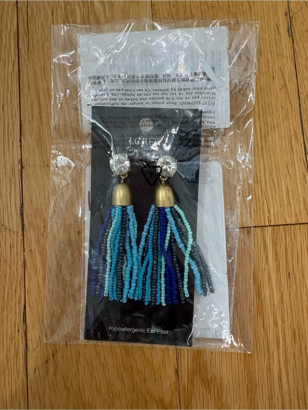 J.Crew Dainty Twin Tassel Earrings M0903 Rose Gold Aqua Coastal Boho NWT